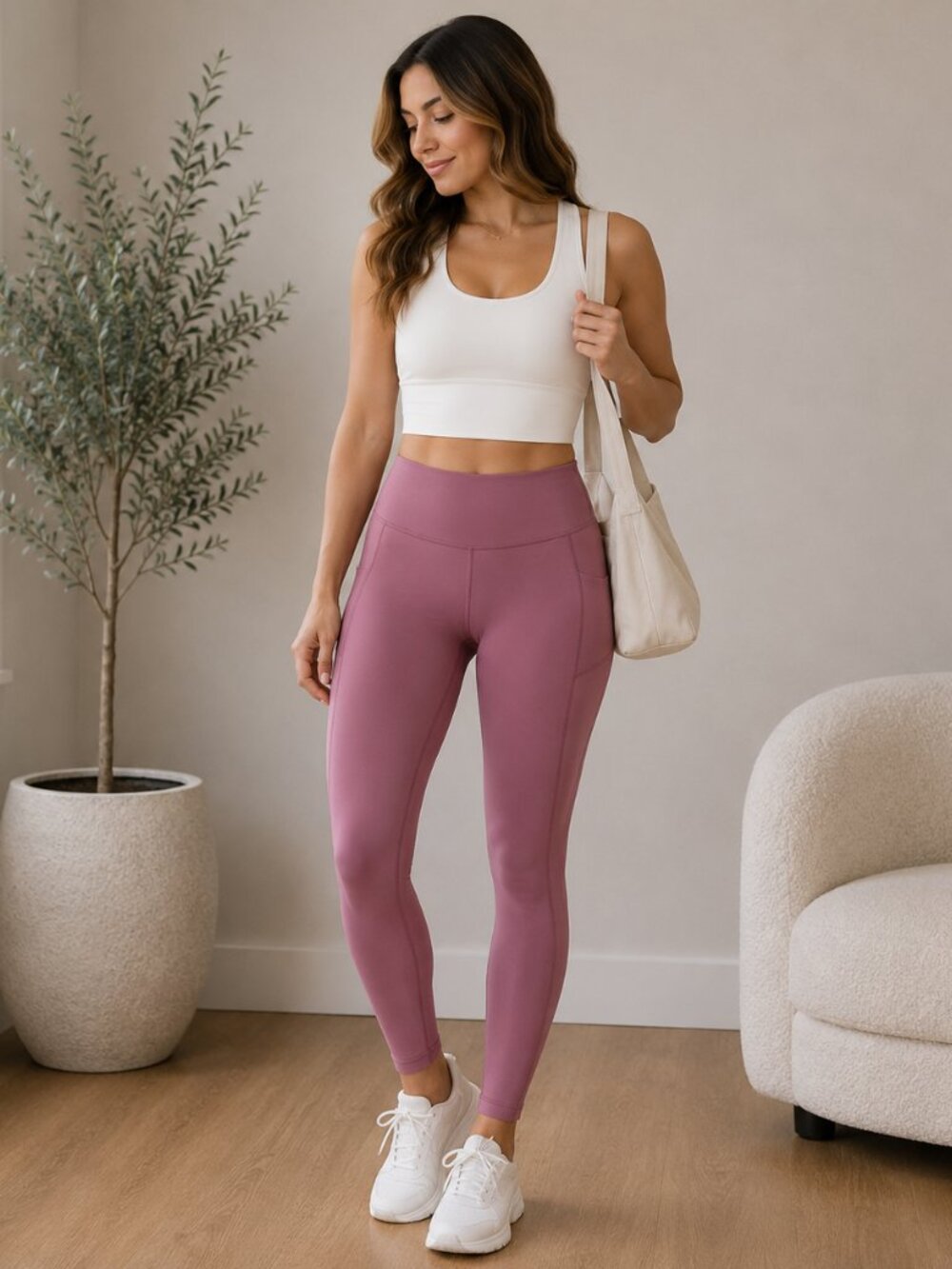 Lululemon Fast and Free Leggings Mauve Sz 8 High-Rise Workout Pockets EUC